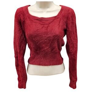 ASTR Burgundy Wine Fuzzy Crop Sweater chic glam SOFT furry red warm winter XS